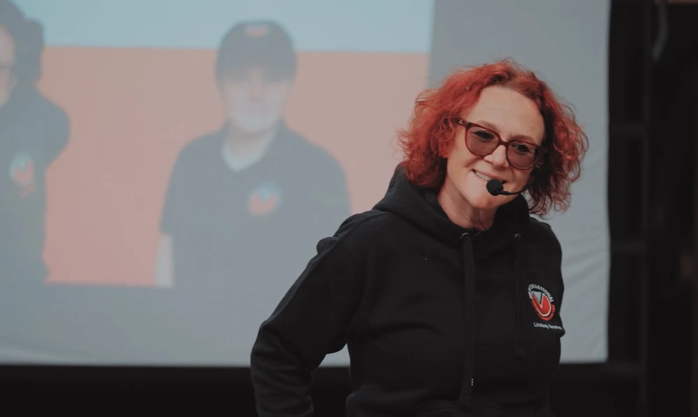 Lindsay Setchell teaching in front of the workshop screen
